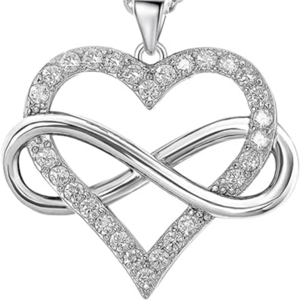 JES & JANI Infinity Heart Necklace for Women, Love Heart Pendant with Cubic